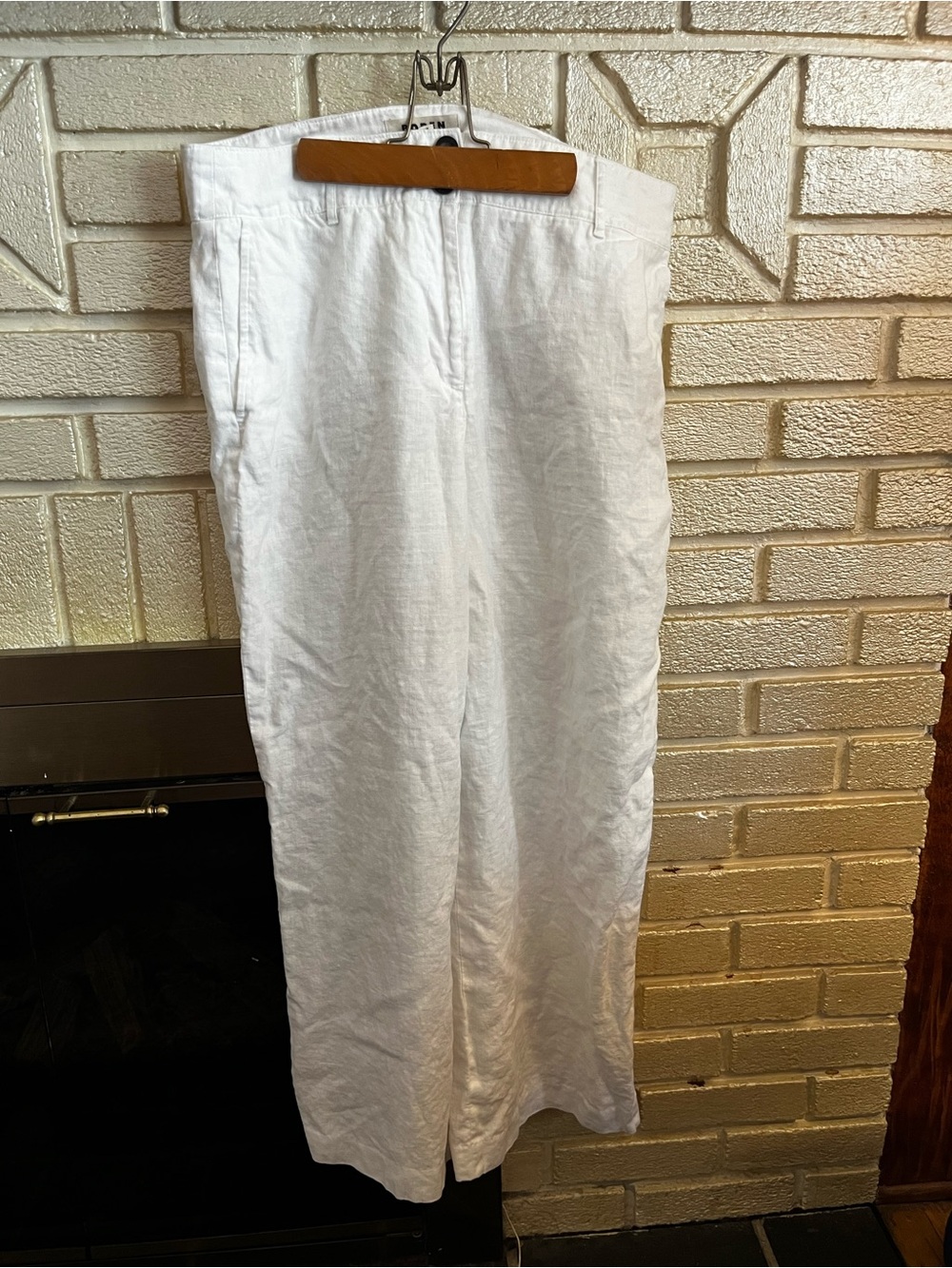 Boden White Wide-Leg Linen-Blend Trousers